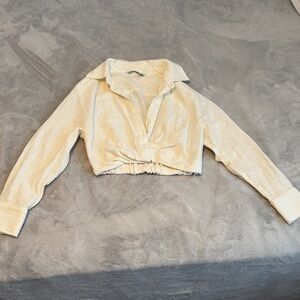 Zara Cream Textured Cropped Blouse